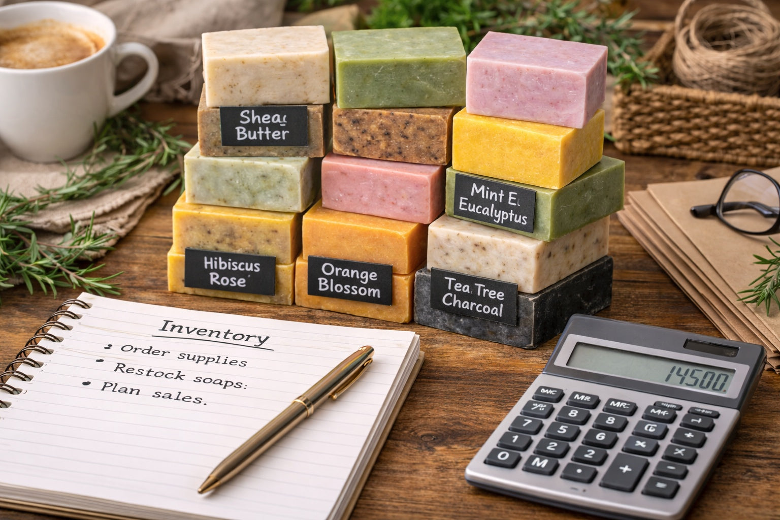 French soaps with calculator and pricing notes for retail planning