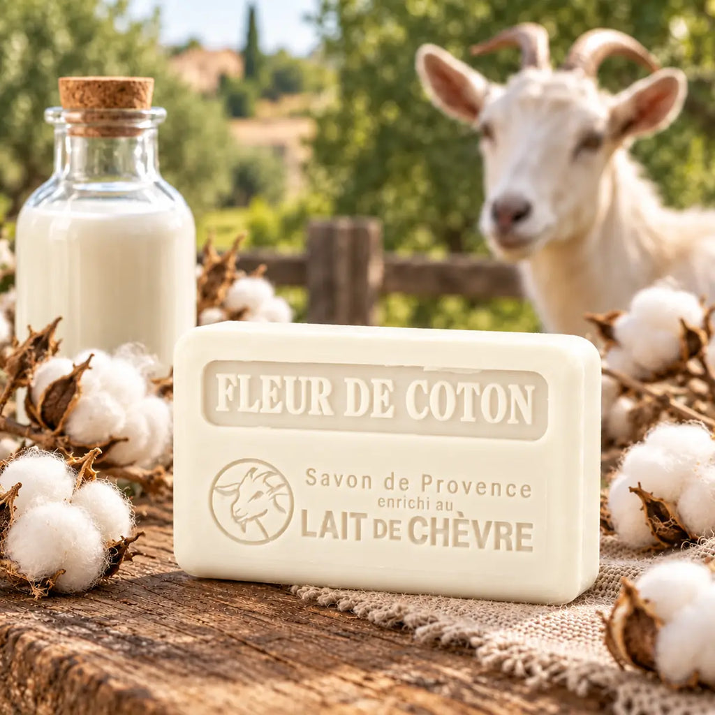 Cotton Flower 100g French goat’s milk soap with cotton blossoms, goat’s milk and a goat
