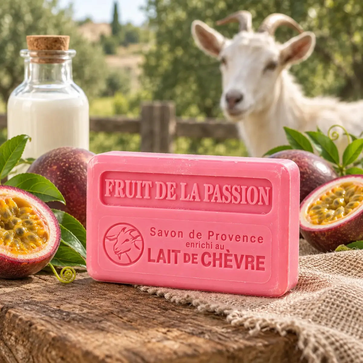 Passion Fruit 100g French goat’s milk soap with passion fruit, goat’s milk and a goat