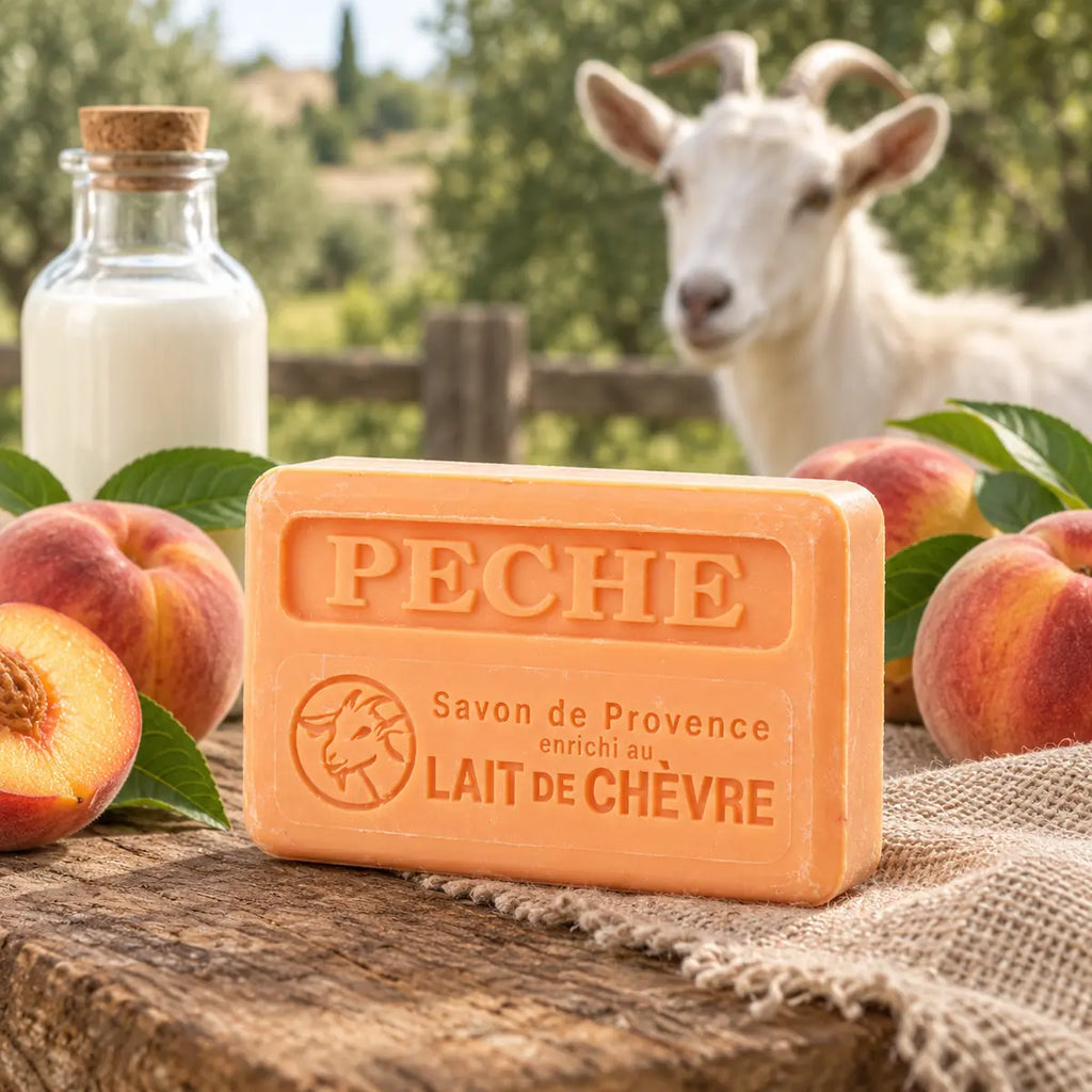 Peach 100g French goat’s milk soap with fresh peaches, goat’s milk and a goat