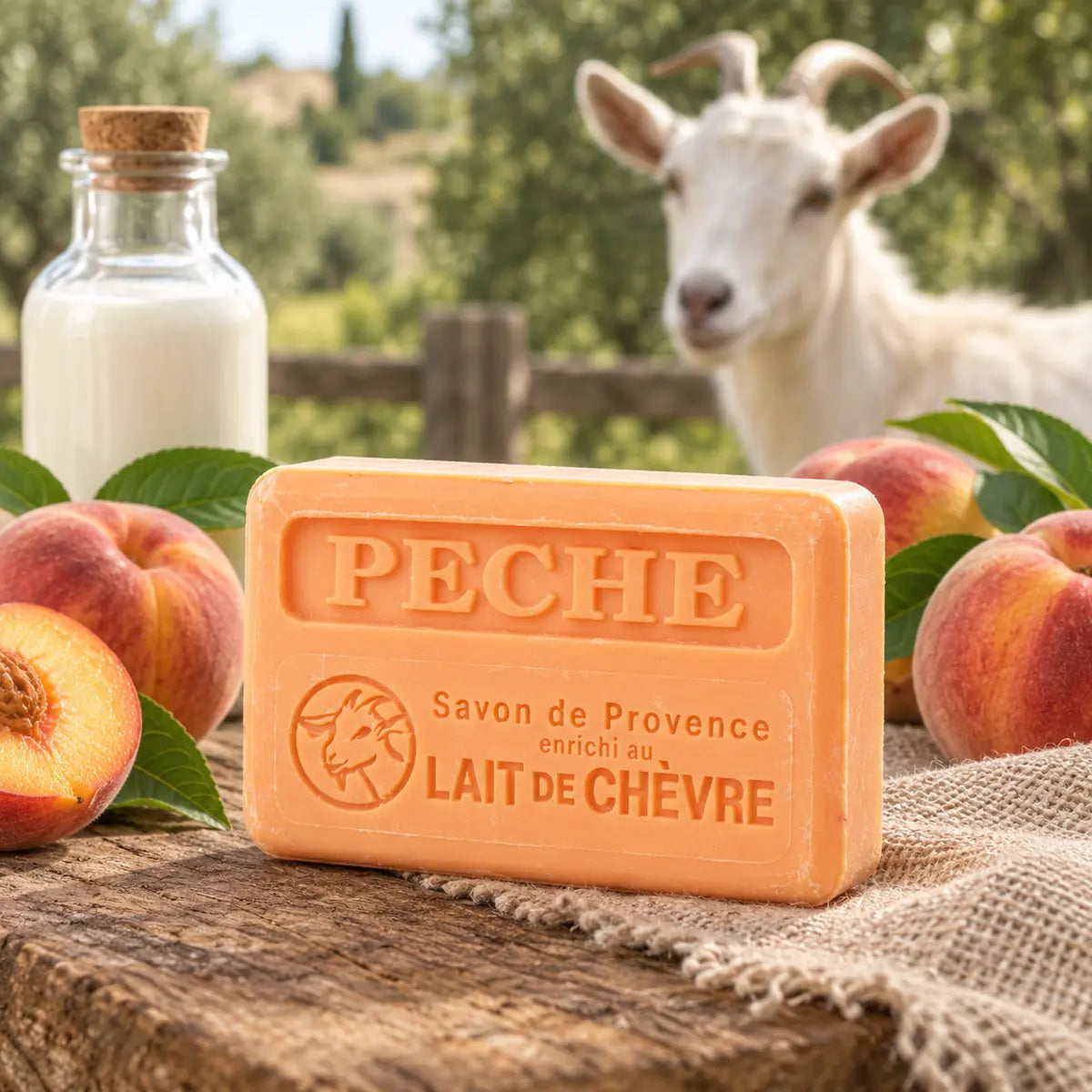 Peach 100g French goat’s milk soap with fresh peaches, goat’s milk and a goat