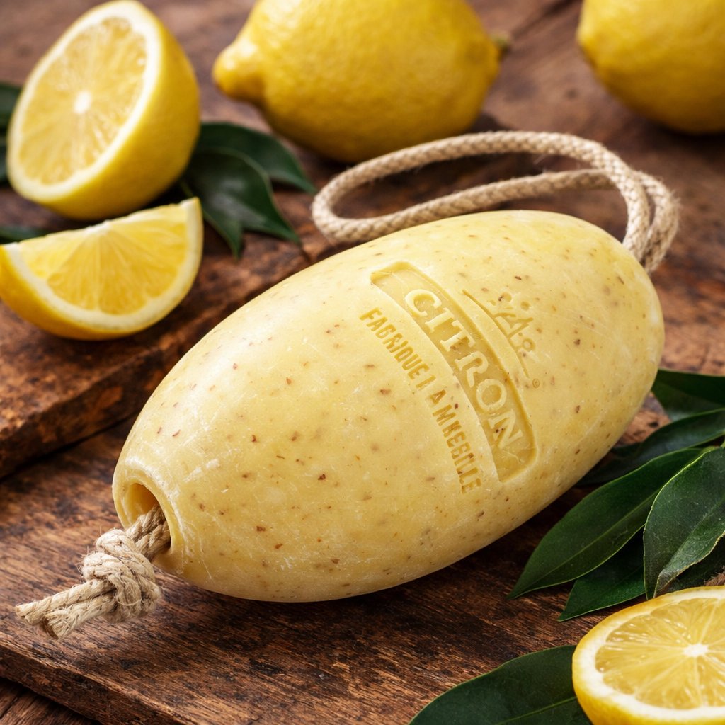 Crushed Lemon 240g Rotating French Soap with Rope — Wholesale Box