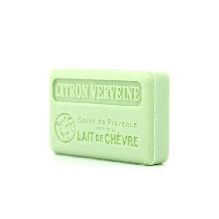 A light green rectangular bar of soap with embossed text reading 'CITRON VERVEINE' and 'Savon de Provence enrichi au LAIT DE CHEVRE' on a white background.